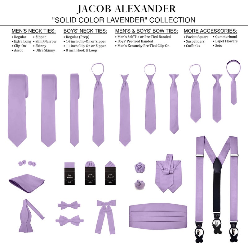 Jacob Alexander Men's Slim Width 2.75" Solid Color Tie - Lavender - Image 5